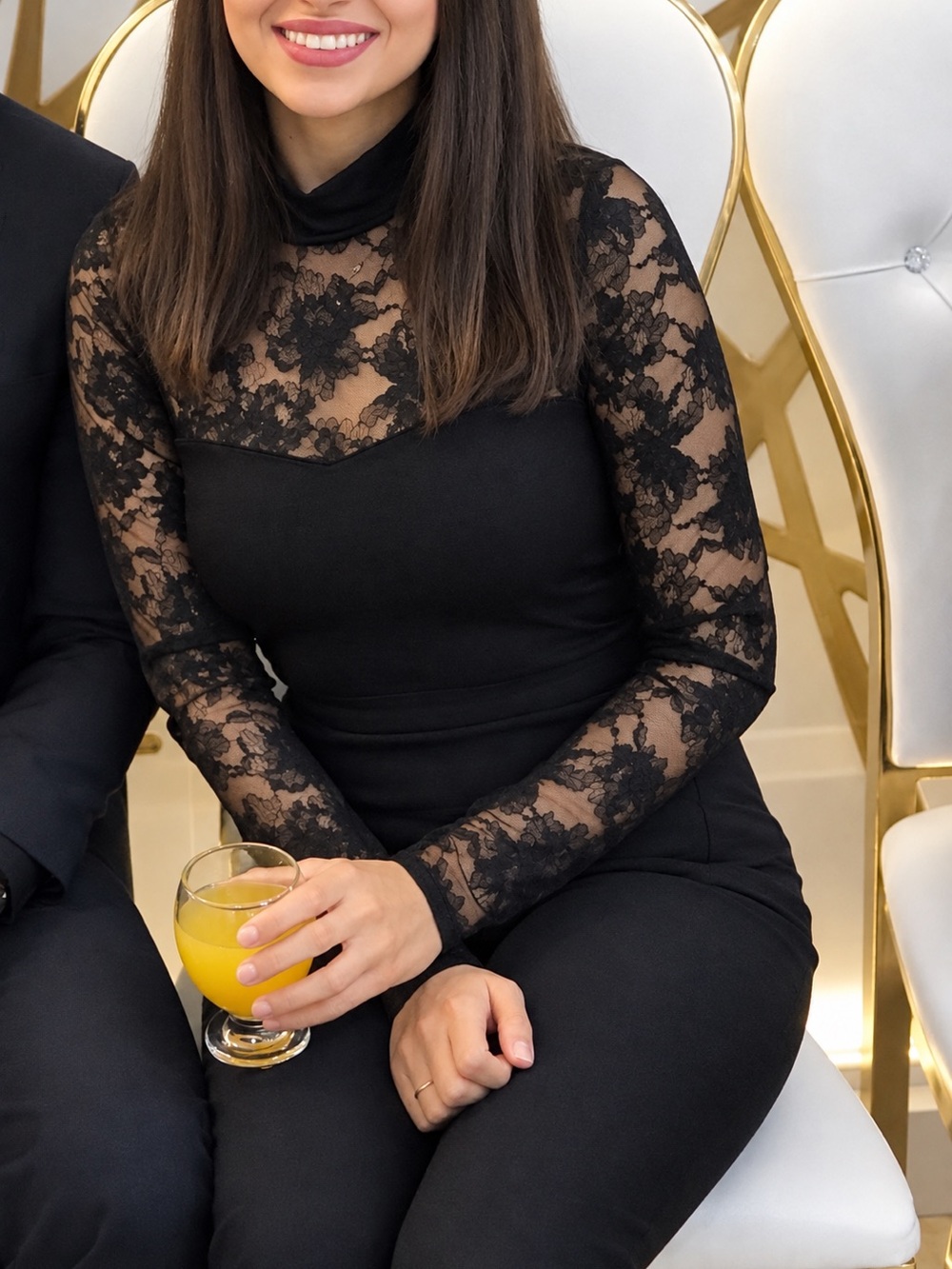 Black Lace Long Sleeve Blouse | Sheer Floral Lace Mock Neck Elegant Top